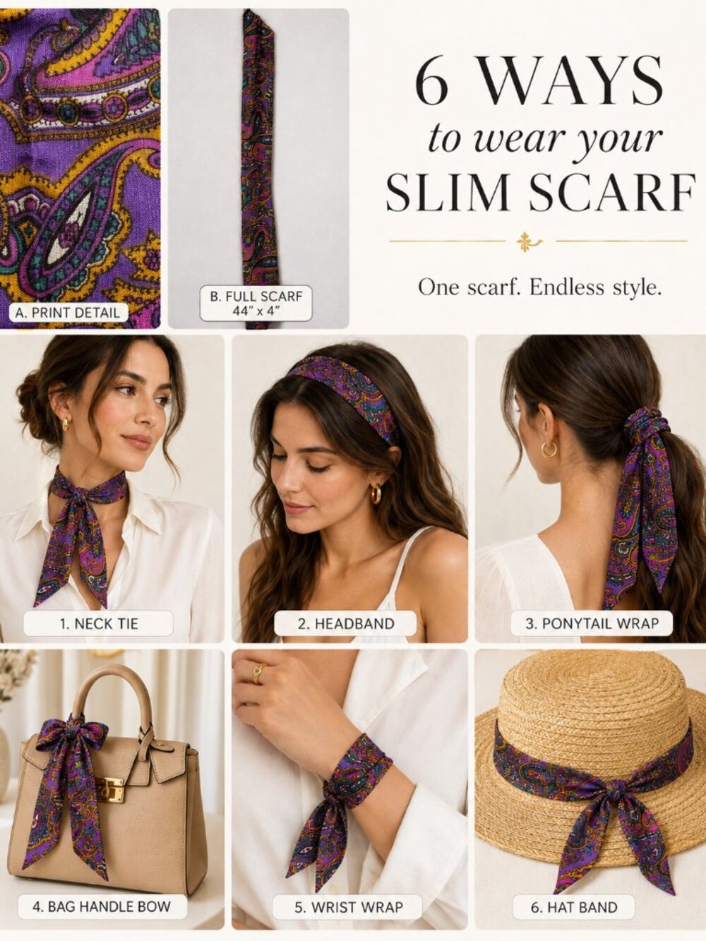 Paisley Scarf Head Wrap Women's Scarf Vintage 44"x 4"